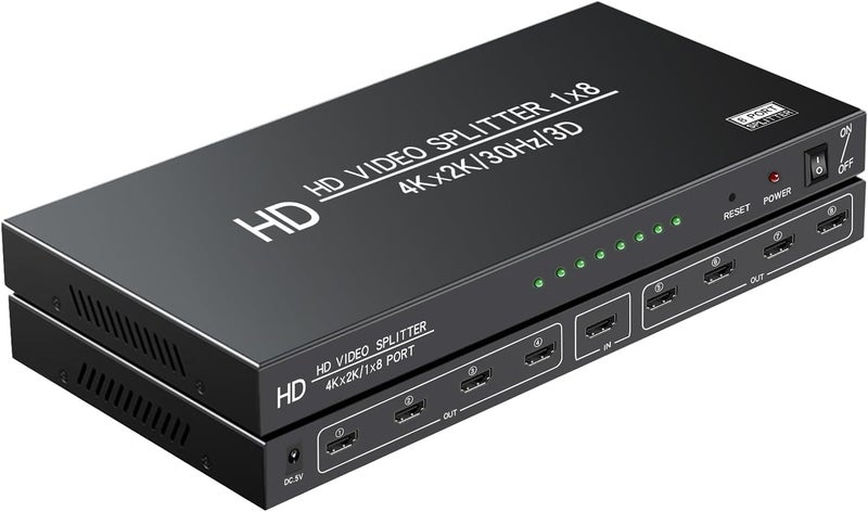 VizeeInnov 4K 1x8 HDMI Splitter 1 in 8 Out, Powered 8 Port hdmi splitters Multi Monitor Outputs, Mirror/Copy Screen only (Not Extend) 8 Way Splitter Support 4Kx 2K @30Hz,3D for Office,PS4, Projector,HDTV. - Image 1